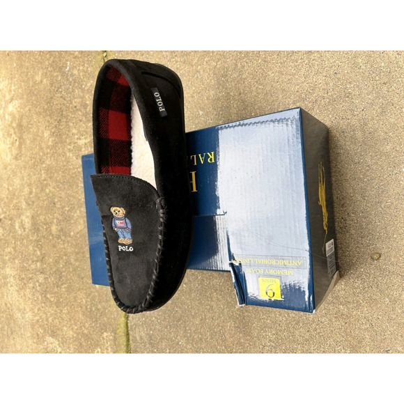 Polo Ralph Lauren Memory Foam Polo Bear Slippers Men\'s Size 9 Black main image 5